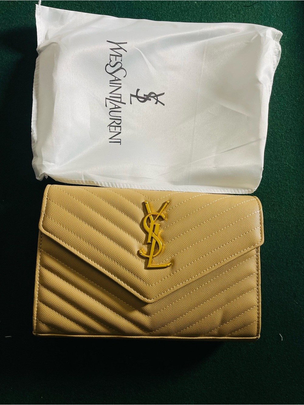 Yves Saint Laurent Mustard Quilted Leather Envelope Clutch with Gold YSL Logo